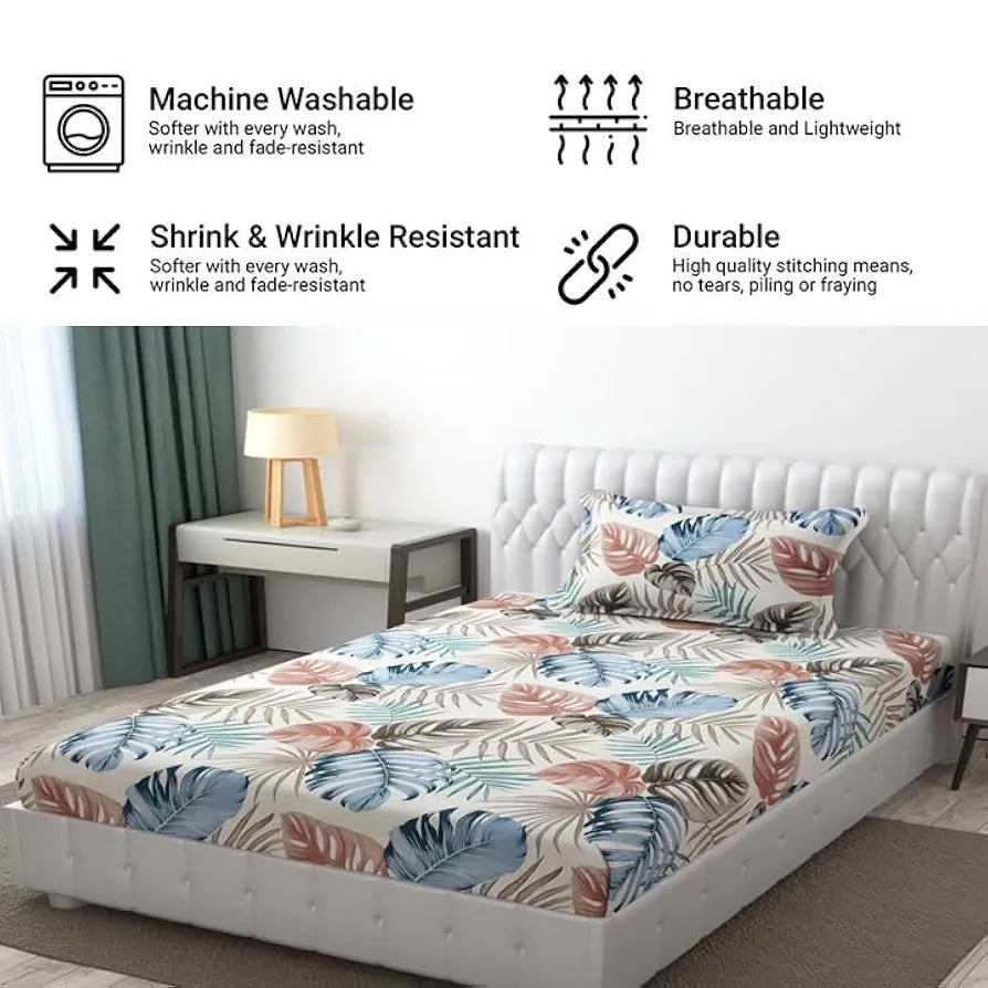 Fresh From Loom Single Size Bed Floral Design Bed Spread With 1 Pillow Covers 144 tc BBM White