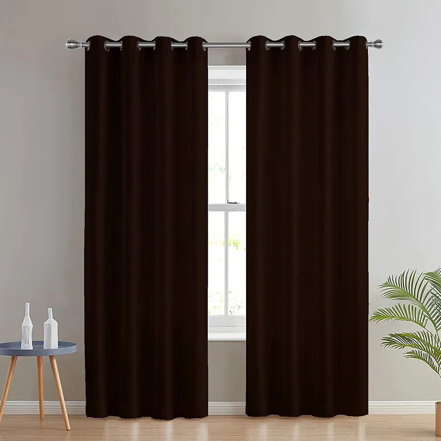 Divine Casa Premium Micro Satin Semi Blackout Door Curtains Solid Design Size 7 Feet Elegant Look & Light Control Colour Brown (Pack of 2)
