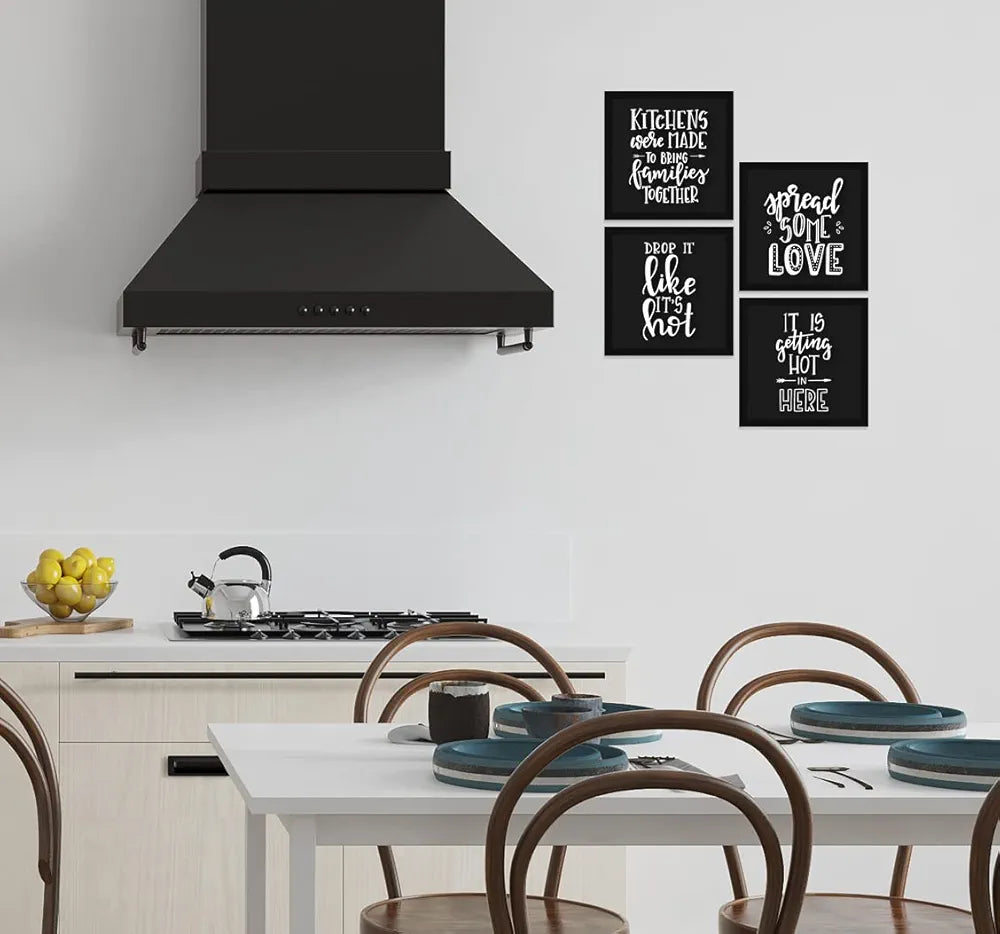 ArtX Kitchen Food Motivational Funny Quotes AXJ00133-FOD Framed Paintings PostersSet of 4