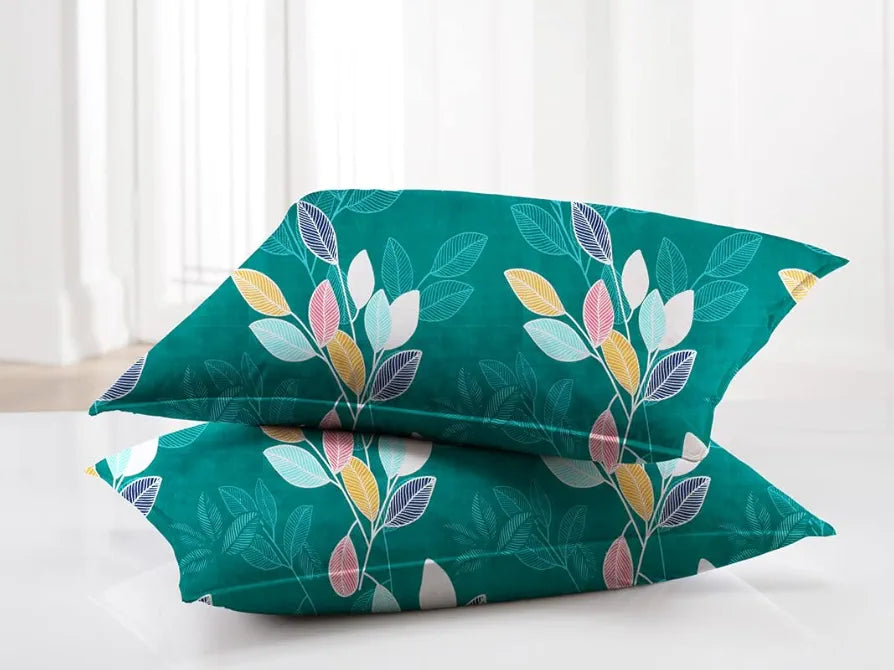 BSB Home Prime Collections 160tc Pure Microfiber Glace Cotton Double Bedsheet with 2 King Size Pillow Covers-Green and Blue