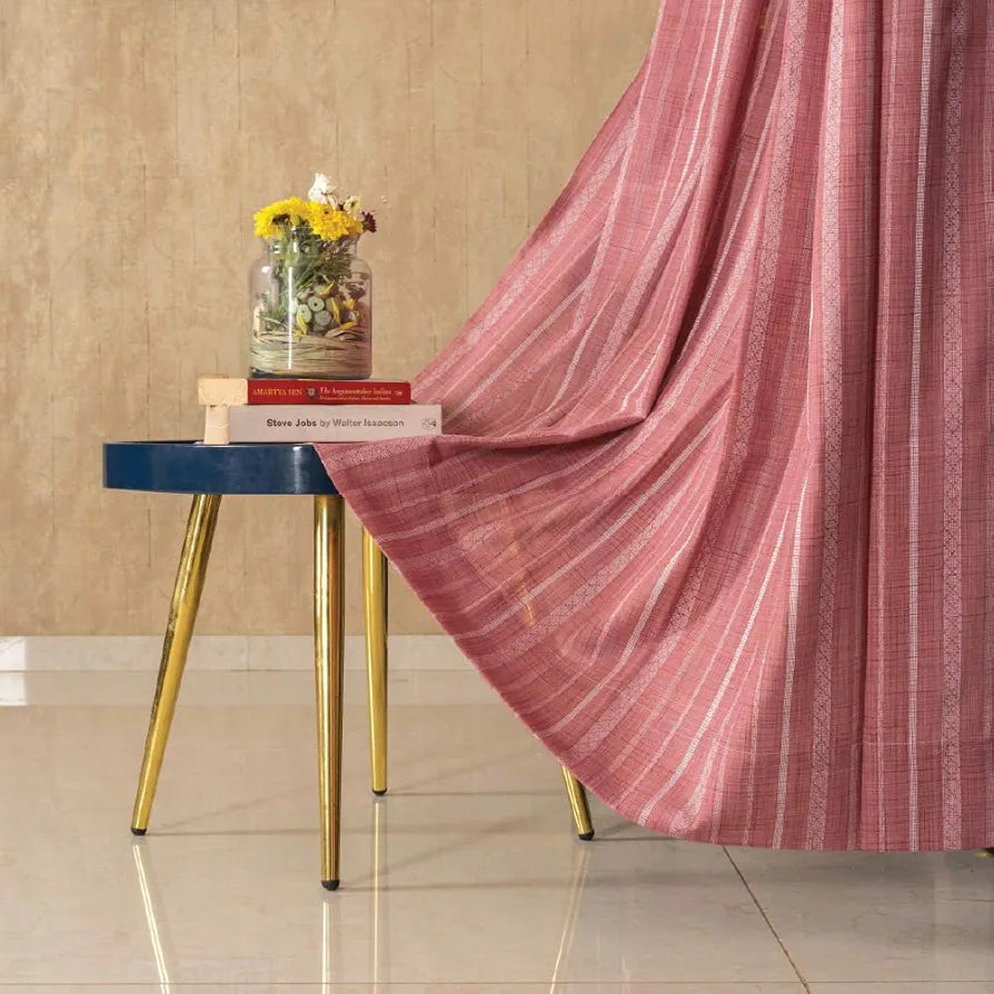 Urban Space Stripes Aari Collection Weaved Sheer Curtains For Window 5 Feet Long Light Filtering Curtains Set Of 2 Decorative Curtains For Living Room Vertical Weaves Berry