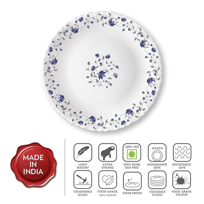 Larah by Borosil Helena Full Plate | Set of 6 | 11 Inch | White