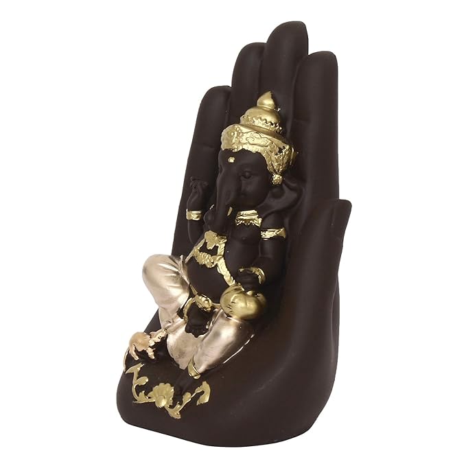 Ecraftindia Golden Handcrafted Palm Ganesha Decorative Showpiece