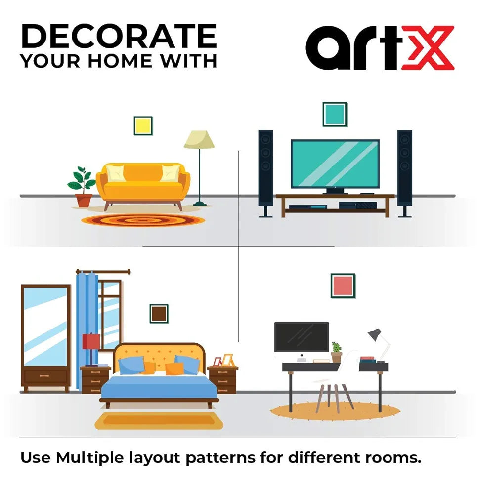 ArtX Paper Abstract Wall Art Painting Framed Paintings Multicolor Posters Geometric-Squares Set of 4