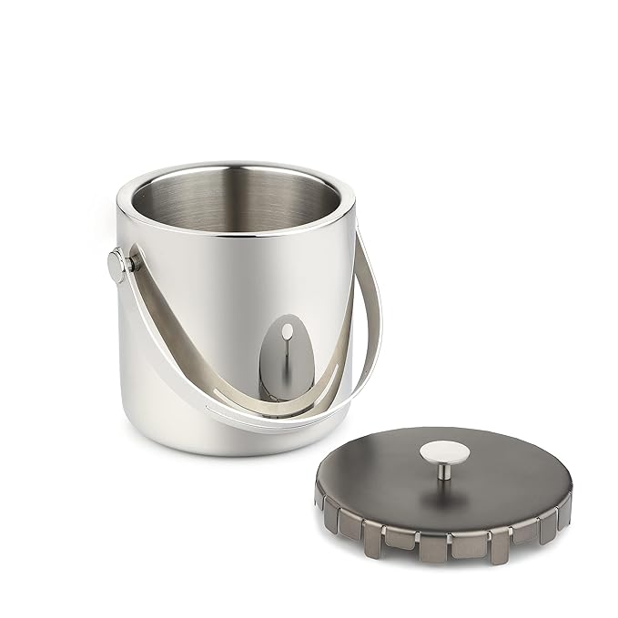 Arttdinox Designer Stainless Steel Ice Bucket With Lid | Gloss Mirror Polish | Cityscape Pattern | Ice Cube Storage Box