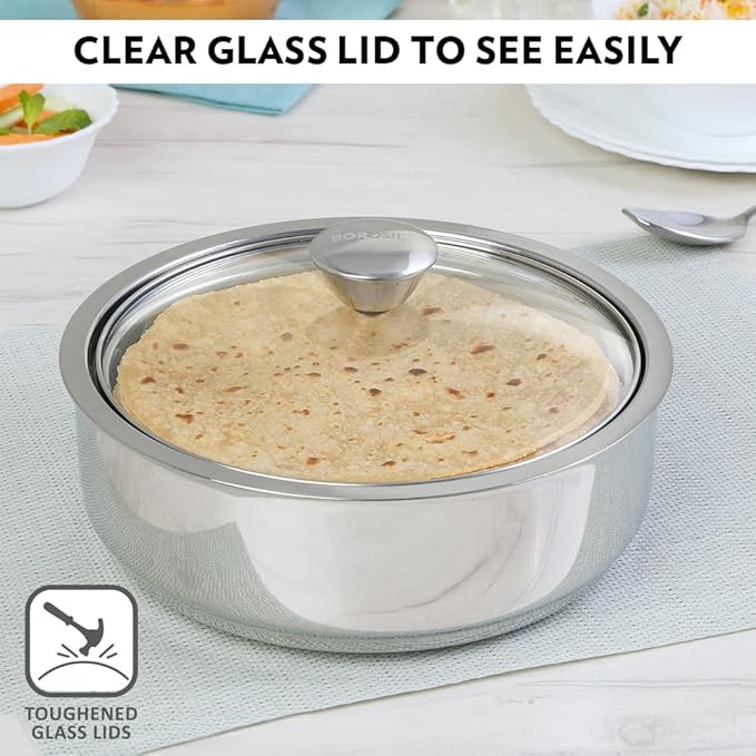 Borosil Stainless Steel Insulated Roti Server | 1.1 Litres | Silver