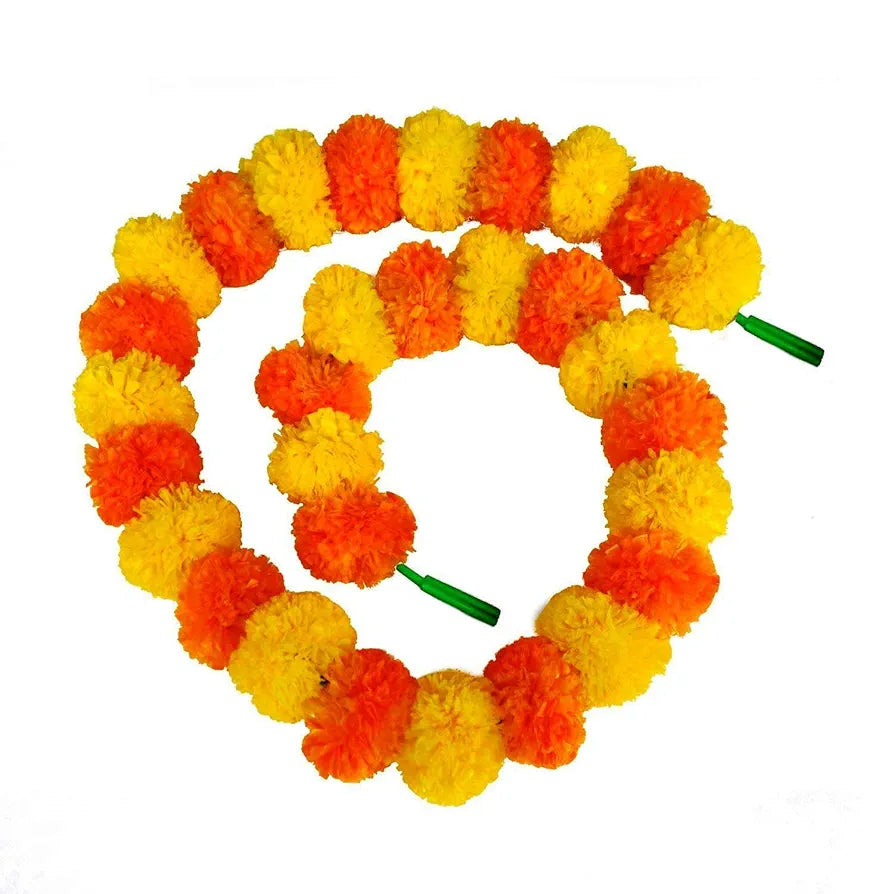 10 Pc Artificial Marigold Garland Toran Long Garlands Toran Indian Genda Phool 4.5-4.9 FT 10 Strings Yellow+Orange Mix