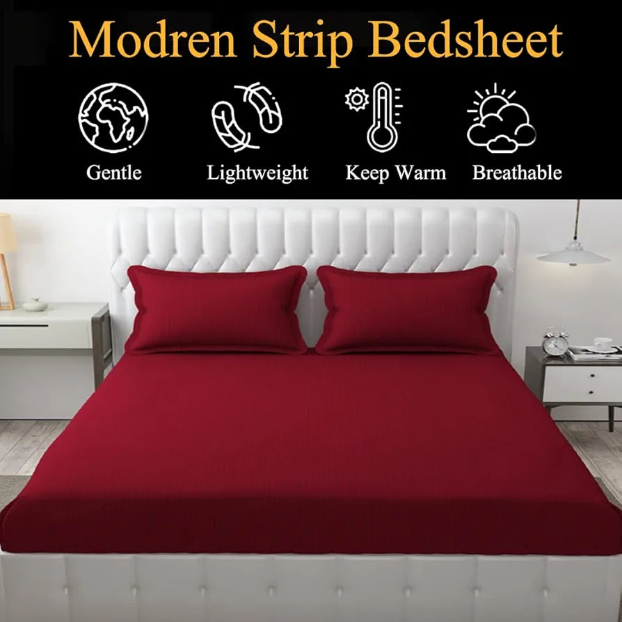 Fresh From Loom Breathable King Size Flat Bedsheets Hotel & Home Double Bedsheet Set With 2 Pillow Covers 144 TC Maroon
