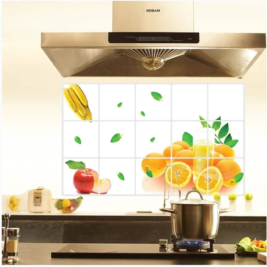 Jaamso Royals Fruits and Leave Design Oil Proof Decal Heat-resistant Aluminum Foil Kitchen Tile Wall Sticker 29.52 X 17.71 Inches Top Selling