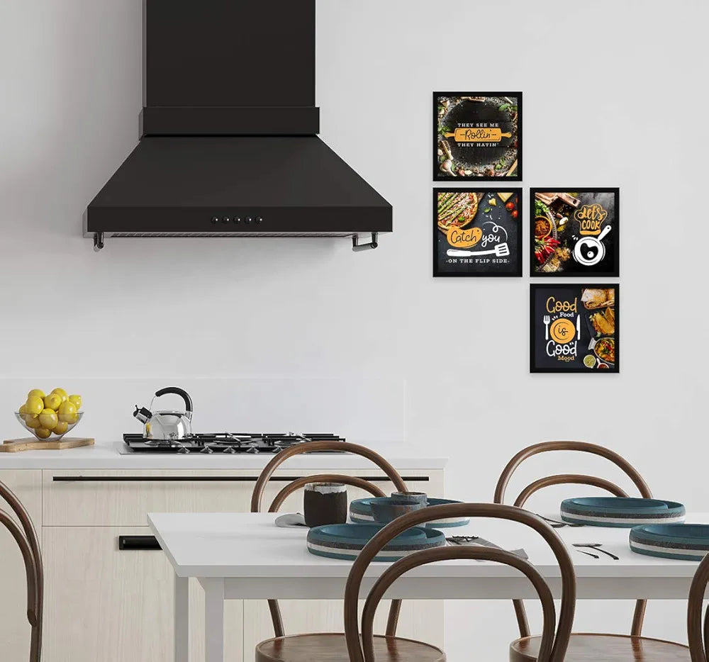 ArtX Kitchen Food Quotes Motivational Funny Wall Art Frames Multicolour Framed Posters Set of 4