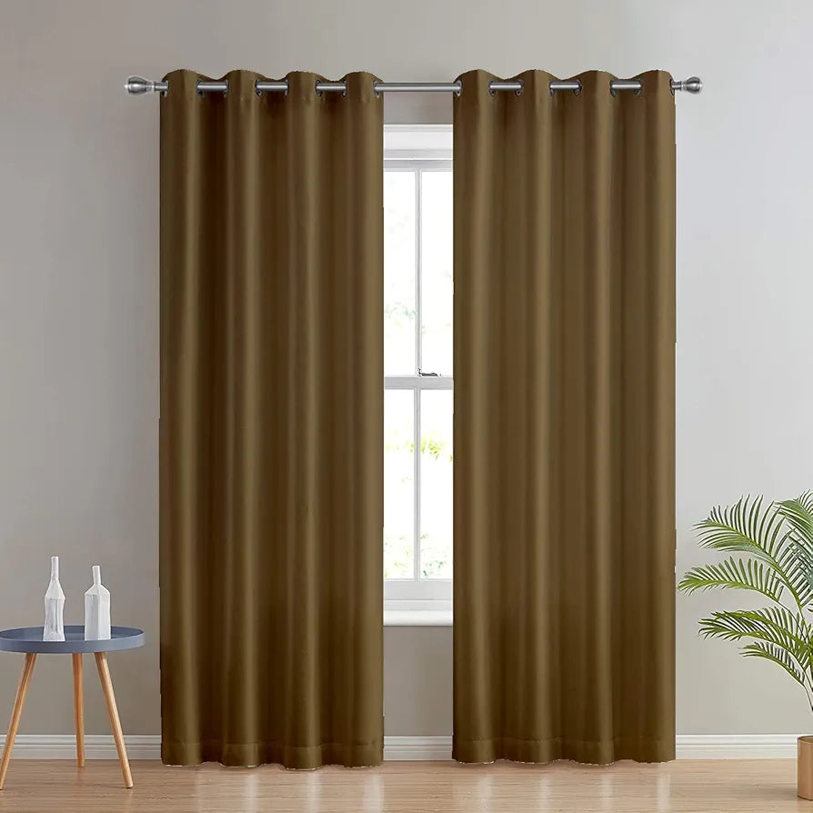Divine Casa 7 Feet Micro Satin Semi Blackout Door Curtains Colour Dark Brown Light Filtering Panels for Living Room & Home Decor (Pack of 2)
