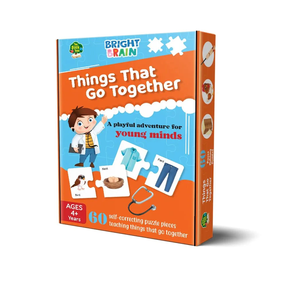 THE BOOK TREE Bright Brain Things That Go Together 60  Piece Jigsaw Puzzle For Preschoolers, Educational Toy For Learning Matching Pictures With It'S Pair By Majestic Book Club, For Kid