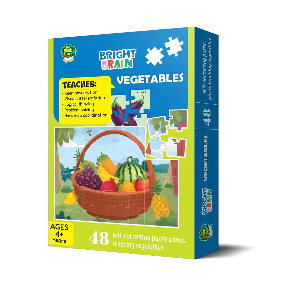 The Book Tree Bright Brain Vegetables 48 Piece Jigsaw Puzzle for Preschoolers, Educational Toy for Learning Animals Family Food, Gifts for Kids Ages 3 to 6 by Majestic Book Club