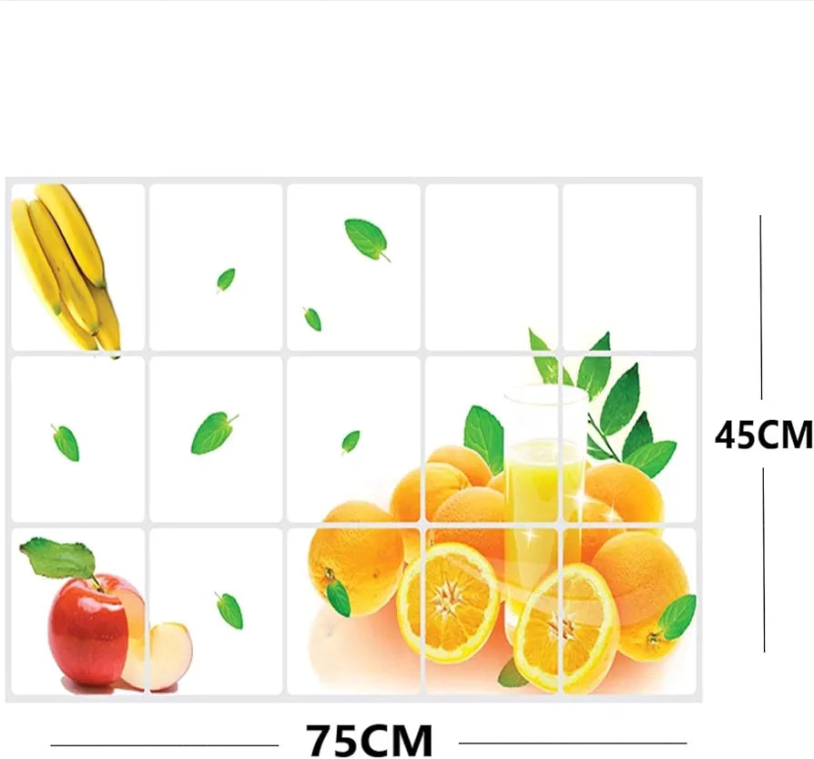 Jaamso Royals Fruits and Leave Design Oil Proof Decal Heat-resistant Aluminum Foil Kitchen Tile Wall Sticker 29.52 X 17.71 Inches Top Selling