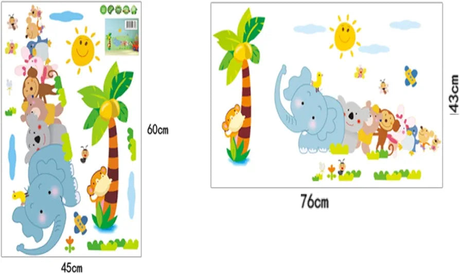 Jaamso Royals Cartoon Animal Jungle Vinyl Peel and Stick Decorative Wall Sticker