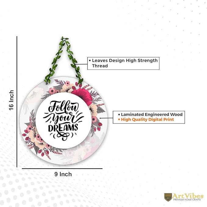 Artvibes Follow Your Dreams Wall Hanging for Home | Mdf Wooden Wall Hanger for Wall Decoration