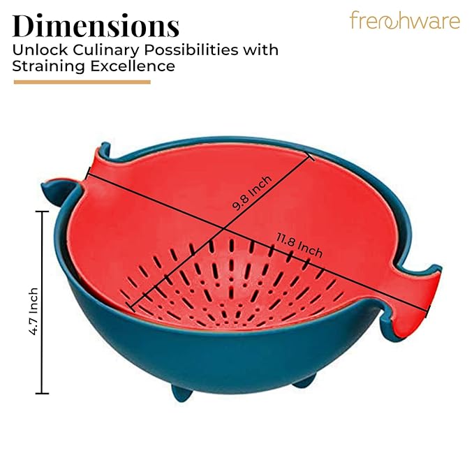 Frenchware 1 Unit Plastic Colander Bowl, Premium-grade Plastic, 100% Food Safe | Dishwasher Safe | Blue & Red