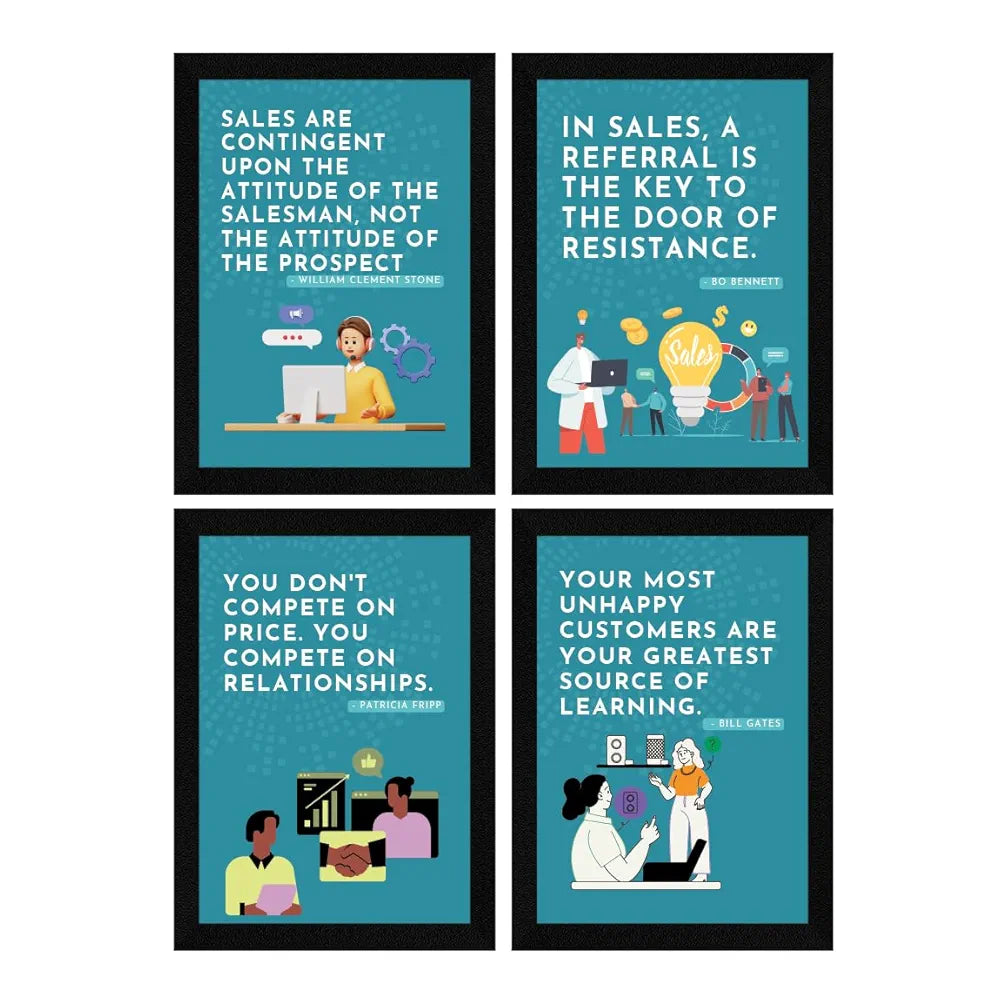 ArtX Paper Business Sales & Marketing Motivational Quotes AXF00196-MOT Framed Posters Set of 4