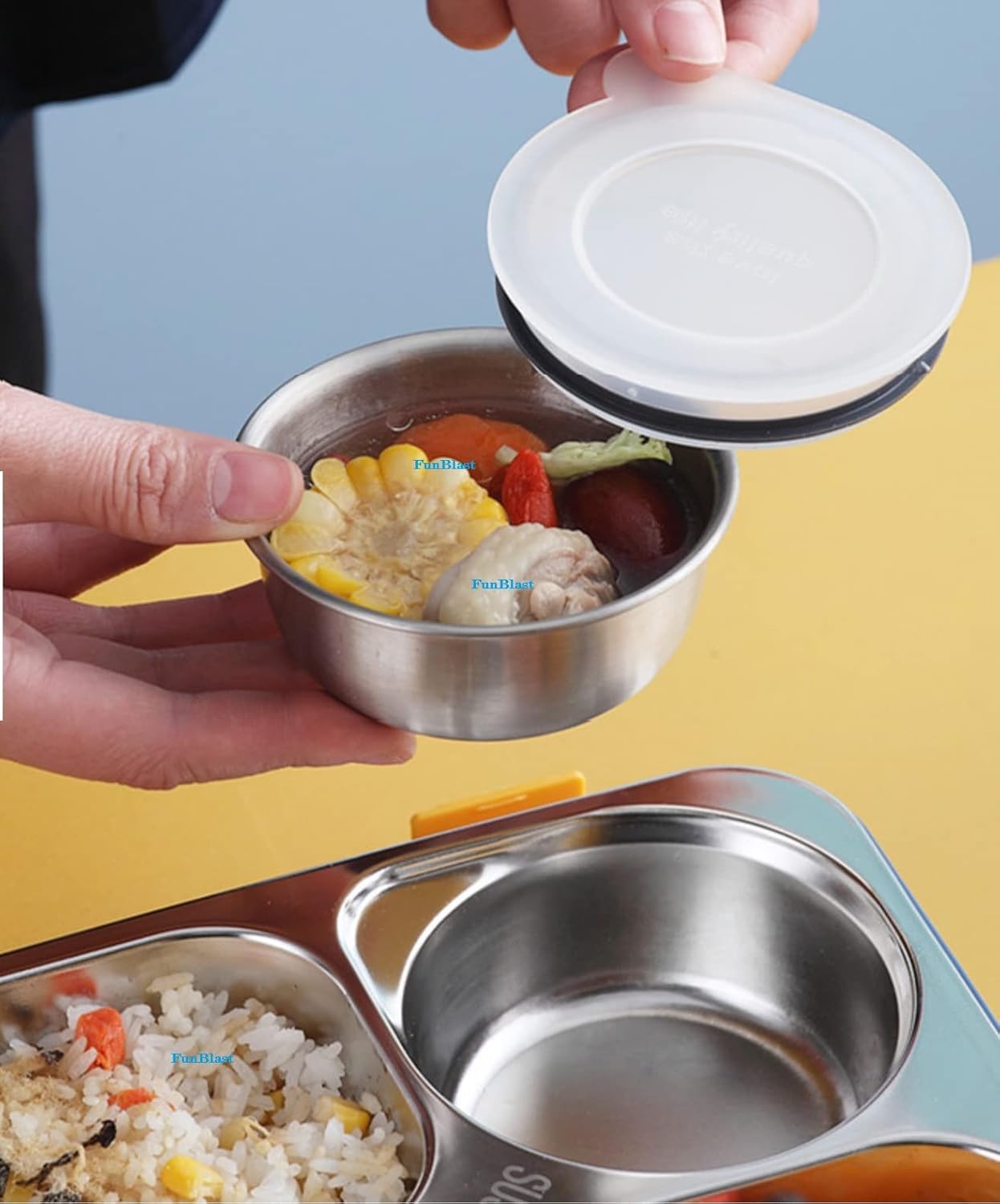 FunBlast Lunch Box Stainless Steel Lunch Box for Kids Not Leak Proof for Dry Foods Only)
