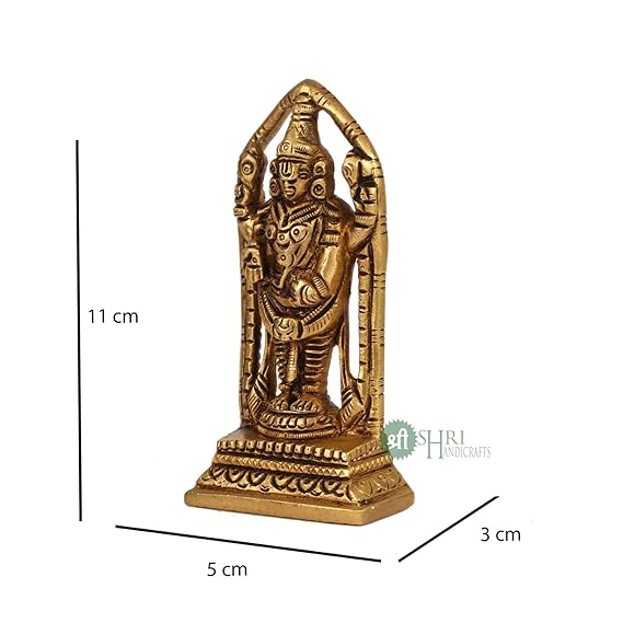 Indicast Brass Tirupati Balaji Idol Murti of Shree Venkateswara Sculpture for Home Decor - Height 11 Cms