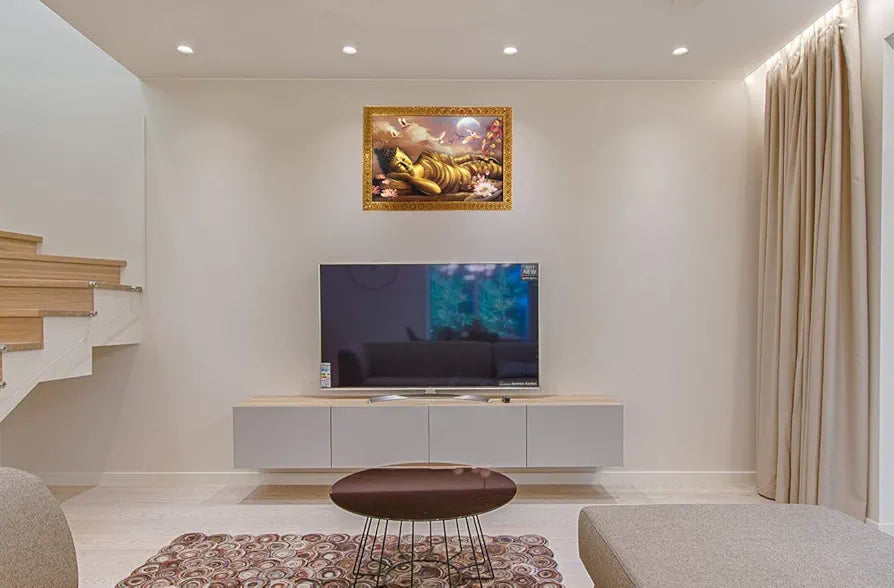 Lifehaxtore Buddha Art Framed Painting for Luck Prosperity Golden Buddha