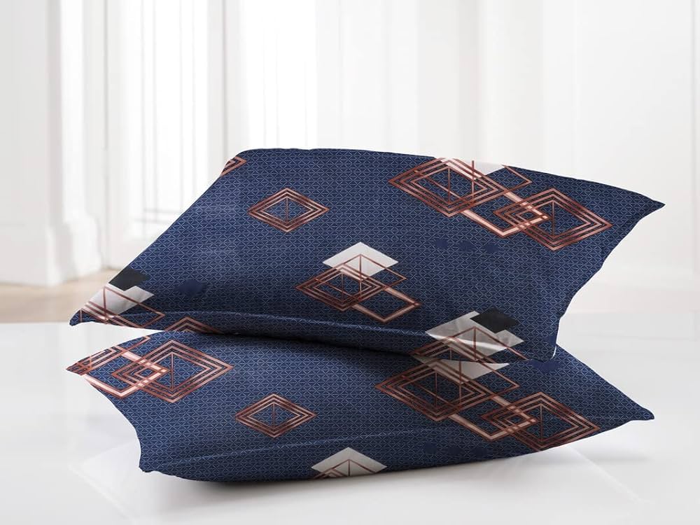 BSB Home Premium Double Bedsheet with 2 Pillow Covers 160 TC Supersoft Microfiber 3 Pcs Set Blue and Brown