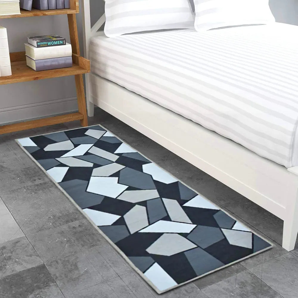 Ishro Home 3d Printed Bedside Runner Carpet Anti Skid For Home Kitchen Colour Black Crystal