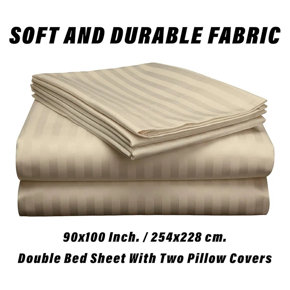 Kuber Industries Double Bedsheet with 2 Pillow Covers 144 TC Glace Cotton Bedsheet  Hotel Bedroom Cream