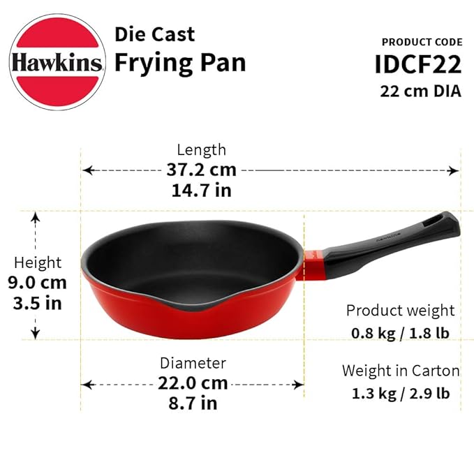 Hawkins 22 cm Frying Pan Die Cast Non Stick Fry Pan Ceramic Coated Pan Red