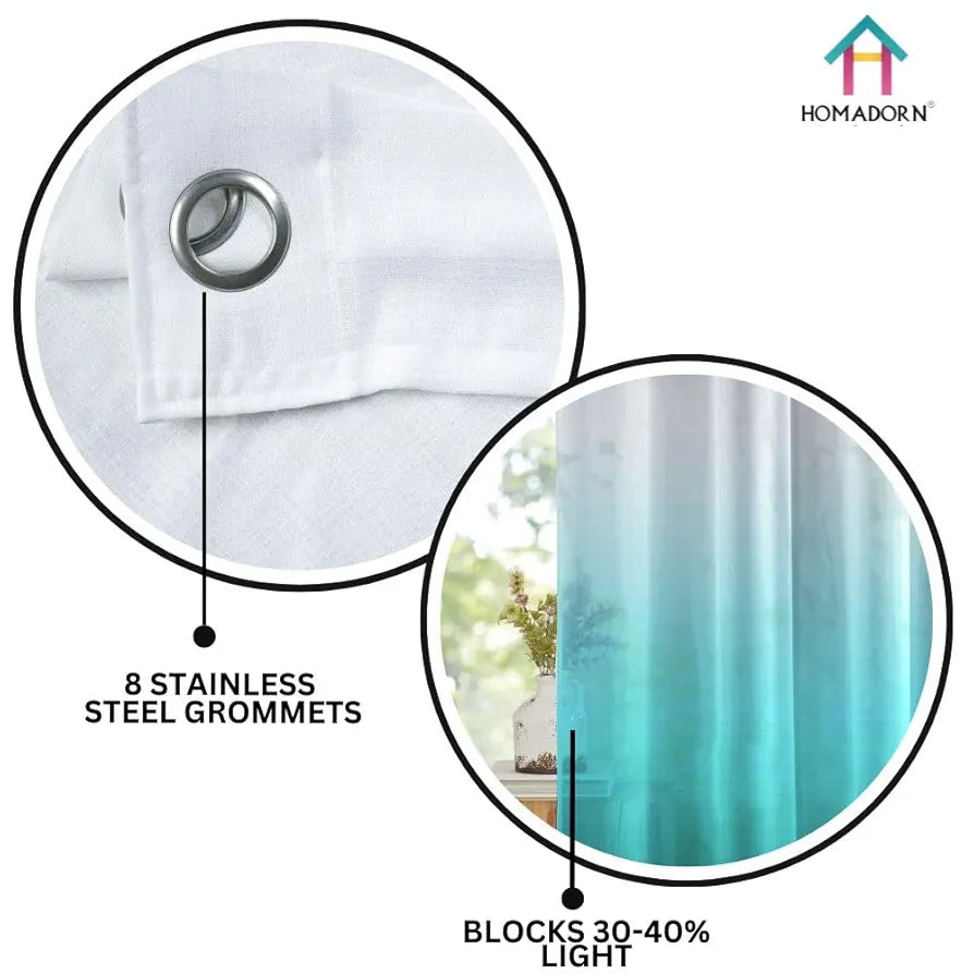 Homadorn Ombre Printed Linen Textured Sheer Curtains White + Sky Blue