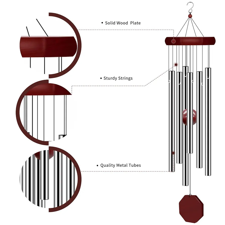 Memorial Wind Chimes Outdoor Large Deep Tone Wind Chime with 6 Tuned Tubes Elegant Chime