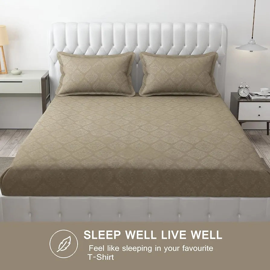 Fresh From Loom Double Bedsheet King Size Microfiber Rotary Printed With 2 Pillow Covers 144 TC Dark Beige Damas