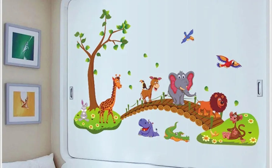 Jaamso Royals Pvc Vinyl Self-adhesive Wall Stickers Multi Colour Nursery Zoo Animals Kids Wall Stickers Multi color