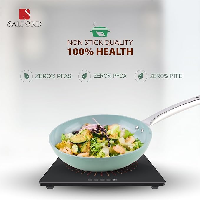 Salford Forged Ceramic Non-stick Frypan With Tubular Ss Handle | Induction & Gas Ready | Green | 240mm | 1.85 Litre