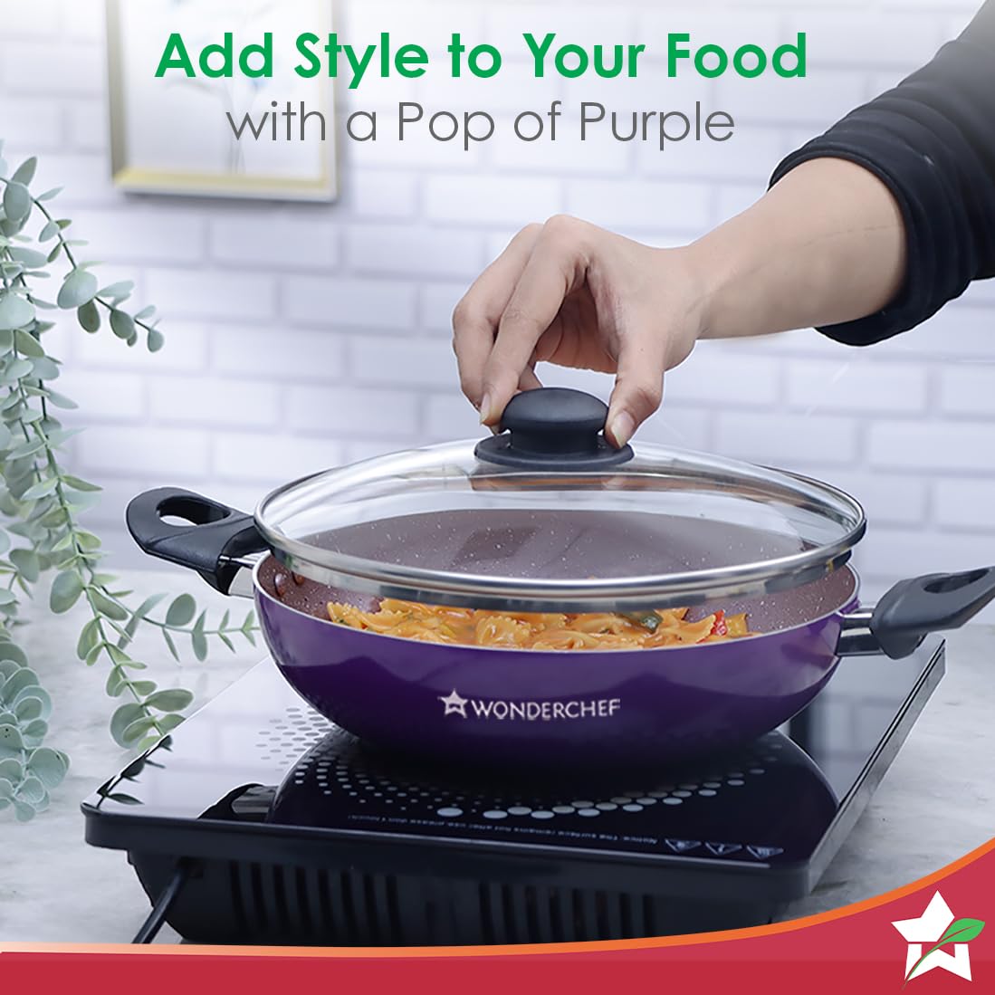 Wonderchef Valencia Non-stick 24 Cm Kadhai With Glass Lid | Purple