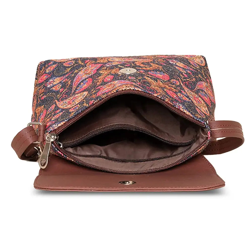 Zouk Flap Sling Bag Crossbody Bags for Women Vegan Leather & Jute