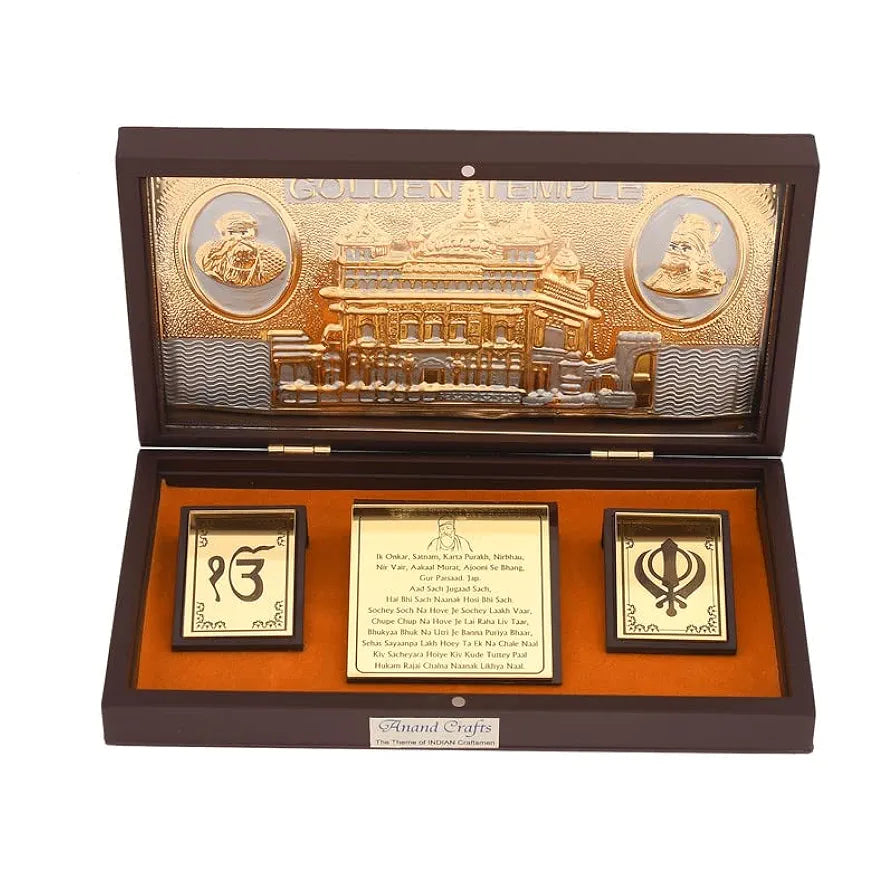 Jaipur Ace Satnam Shri Waheguru Ji Gold Plated Charan Paduka Yantra With Wooden Box