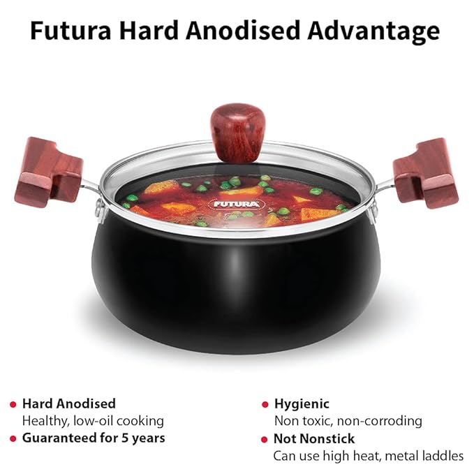 Hawkins Futura 2 Litre Cook n Serve Handi Hard Anodised Biryani Handi with Glass Lid
