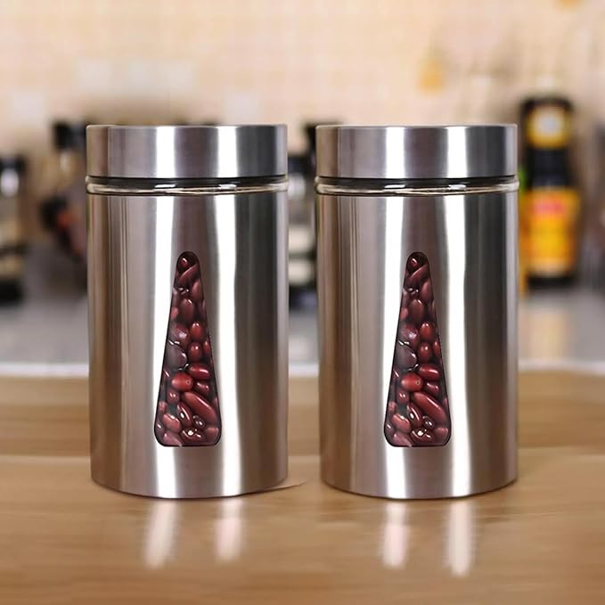 Femora Kitchen Storage Jars Steel Finish With See Through Window Jar | 1000 Ml | Pack of 1