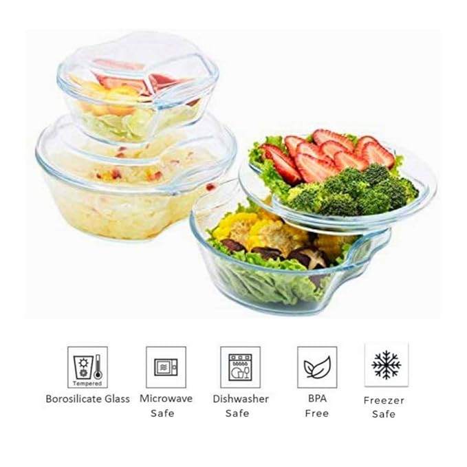 Femora Borosilicate Serving Bowl | Glass Casserole Set, Glass Bowl With Lid, Microwave Safe Bowl Set | 500 Ml