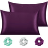 Cloth Fusion Satin Pillow Cover Set of 2 Perfect Pillow case with 3 Satin Soft Scrunchies for Women Solid 400 TC Wine