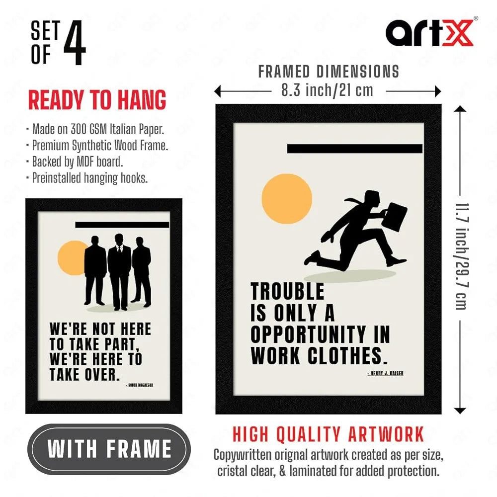 ArtX Paper Marketing Business Sales Motivational Quotes Wall Frames AXF00183-MOT Set of 4