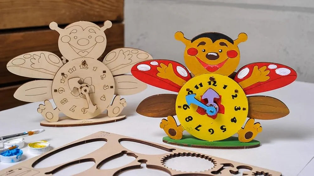 Ugears Clock - 3D Wooden Jigsaw Puzzle Games - Coloring kit - STEAM Learning Brain Games Toys & Puzzles for Kids - Building Toys & Building Sets for Kids - DIY Kits for Kids & Birthday Gift for Kids