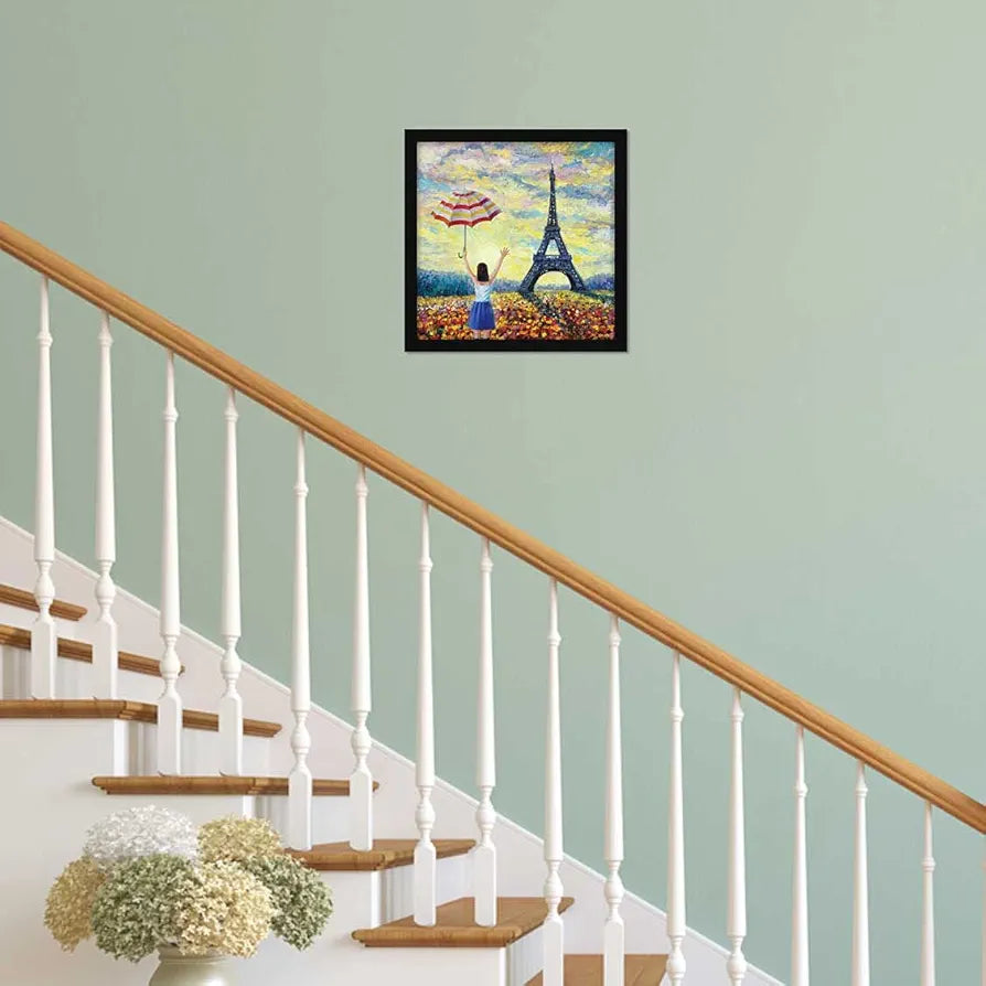 ArtX Paper Eiffel Tower Girl Framed Wall Art Painting
