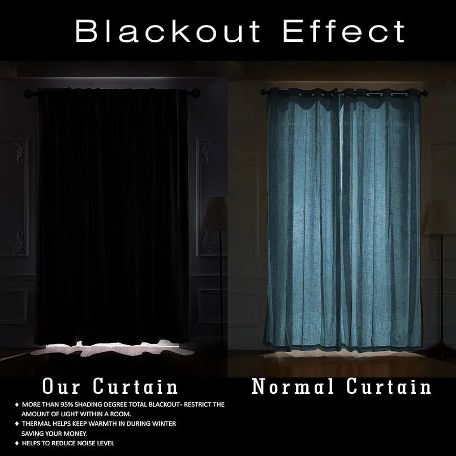 Cloth Fusion Plain Blackout Window Curtains 5 Feet Long Set of 2 Black Colour