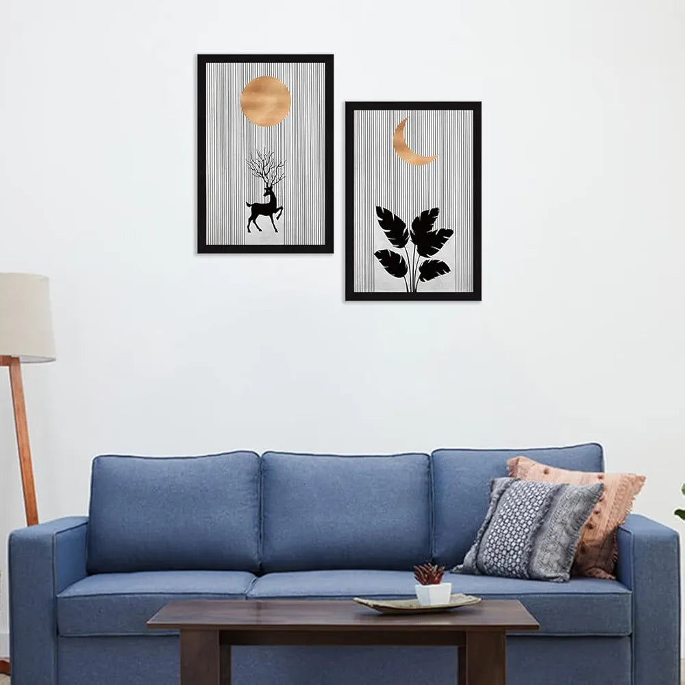 ArtX Paper Boho Aesthetic Wall Decor Paintings with Frame AXII-21-LEF Set Of 2