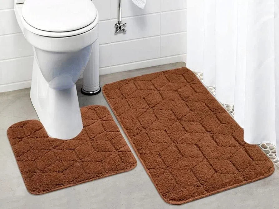 Saral Home Soft Cotton Anti Slip Bathmat with Contour Set Colour Browm