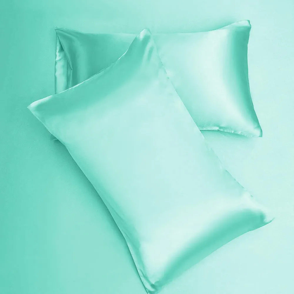 Cloth Fusion Satin Pillow Cover Set of 2 Pillow case with 3 Satin Soft Scrunchies Sea Green