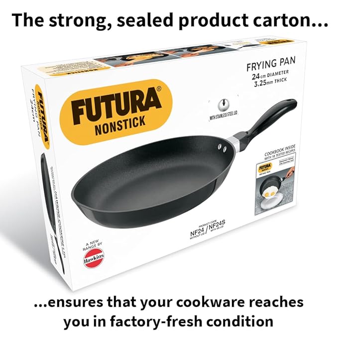 Hawkins Futura 24 cm Frying Pan Non Stick Fry Pan with Stainless Steel Lid Black
