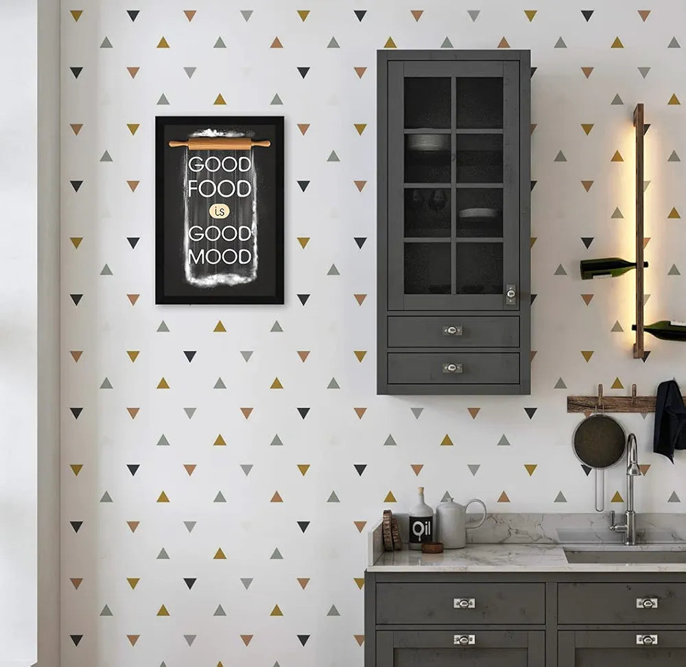 ArtX Paper Good Food Good Mood Motivational Quote Framed Wall Art Painting